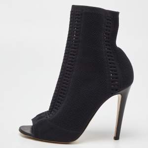Pre Owned Gianvito Rossi Black Stretch Knit Vires Open Toe Ankle Length Boots Size 40