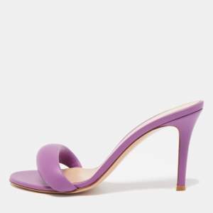 Pre Owned Gianvito Rossi Purple Leather Bijoux Slides Size 38