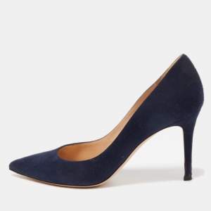 Pre Owned Gianvito Rossi Navy Blue Suede Gianvito 105 Pumps Size 38