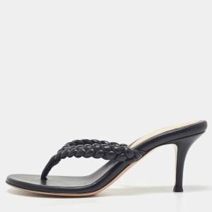 Gianvito Rossi Black Woven Leather Thong Slide Sandals Size 38