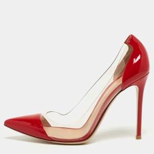 Pre Owned Gianvito Rossi Red Patent Leather and PVC Plexi Pumps Size 39