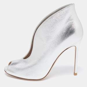 Gianvito Rossi Silver Leather Vamp Booties Size 39
