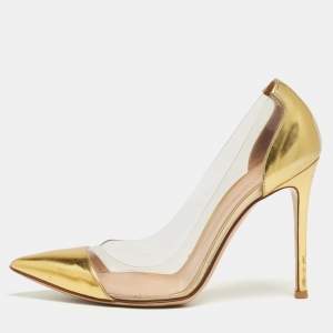 Pre Owned Gianvito Rossi Gold Patent Leather and PVC Plexi Pumps Size 37