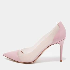 Pre Owned Gianvito Rossi Pink Patent Leather and PVC Plexi Pointed Toe Pumps Size 41
