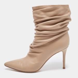 Gianvito Rossi Beige Leather Ruched Ankle Boots Size 39