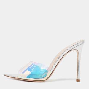 Gianvito Rossi Multicolor Iridescent PVC And Foil Leather Elle Slide Sandals Size 38