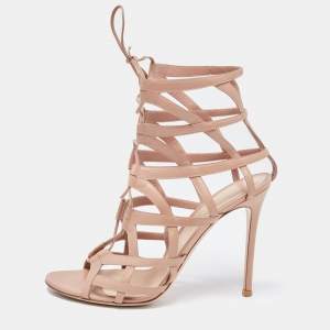 Pre Owned Gianvito Rossi Beige Leather And Net Cage Sandals Size 41