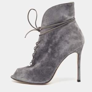Pre Owned Gianvito Rossi Grey Suede Jane Ankle Booties Size 38.5