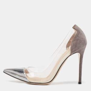Pre Owned Gianvito Rossi Metallic/Grey Leather and PVC Plexi Pumps Size 39