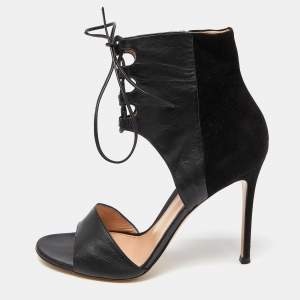 Pre Owned Gianvito Rossi Black Leather and Suede Lace Up Sandals Size 39