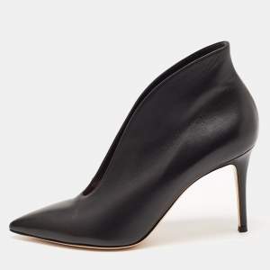 Pre Owned Gianvito Rossi Black Leather Vamp Pointed Toe Booties Size 41