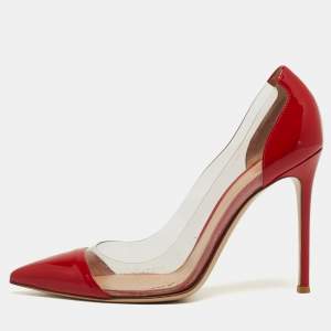 Pre Owned Gianvito Rossi Red Patent Leather and PVC Plexi Pumps Size 39