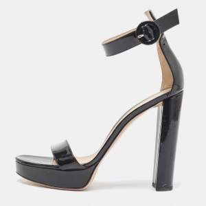 Gianvito Rossi Black Patent Leather Platform Ankle Strap Sandals Size 42