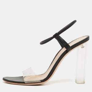 Pre Owned Gianvito Rossi Black Leather and PVC Portofino Ankle Strap Sandals Size 39