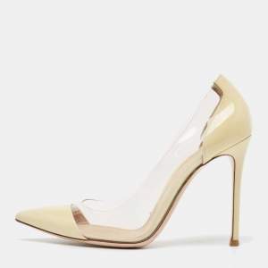Pre Owned Gianvito Rossi Cream/Transparent PVC and Patent Leather Plexi Pumps Size 39