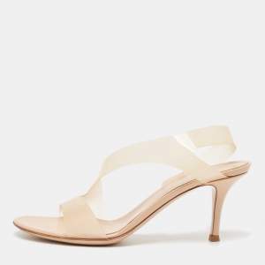 Pre Owned Giavanto Rossi Beige PVC Metropolis Sandals Size 38.5