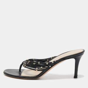 Pre Owned Gianvito Rossi Black Leather Studded Luxor Slide Sandals Size 36