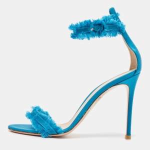 Pre Owned Gianvito Rossi Blue Satin Caribe Open Toe Ankle Cuff Sandals Size 38
