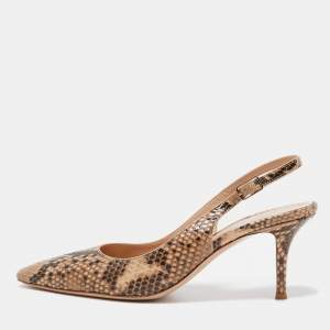 Pre Owned Gianvito Rossi Beige/Brown Pyhton Slingback Pumps Size 40