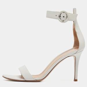 Pre Owned Gianvito Rossi White Leather Portofino Ankle Strap Sandals Size 38