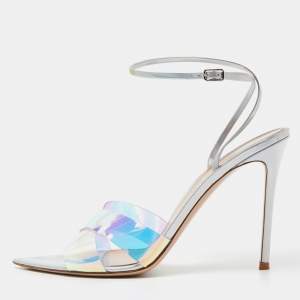 Pre Owned Gianvito Rossi Transparent Iridescent PVC Stark Ankle Strap Sandals Size 41.5