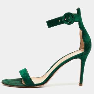 Pre Owned Gianvito Rossi Green Suede Portofino Ankle Strap Sandals Size 41