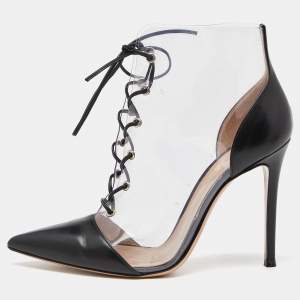 Gianvito Rossi Black/Transparent PVC and Leather Helmut Lace Up Boots Size 39