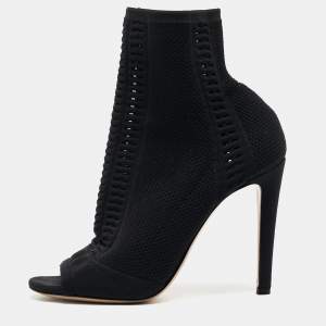 Pre Owned Gianvito Rossi Black Knit Fabric Vires Open Toe Ankle Booties Size 39