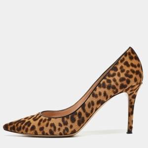 Pre Owned Gianvito Rossi Brown/Beige Leopard Print Calf Hair Pointed Toe Pumps Size 40