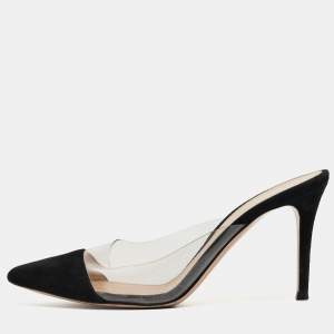 Pre Owned Gianvito Rossi Black Suede and PVC Plexi Pointed Toe Mule Sandals Size 39