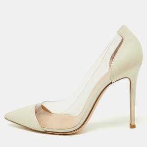 Pre Owned Gianvito Rossi Off White Leather and PVC Plexi Pumps Size 38