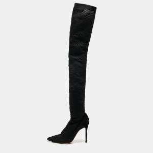 Pre Owned Gianvito Rossi Black Mesh and Suede Knee Length Boots Size 39