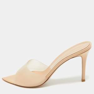 Gianvito Rossi Beige PVC and Patent Leather Open Toe Slide Sandals Size 41