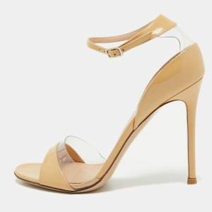 Gianvito Rossi Beige Patent Leather and PVC Ankle Strap Sandals Size 37