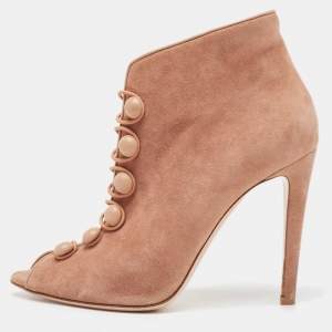 Pre Owned Gianvito Rossi Beige Suede Button Strap Peep Toe Boots Size 38
