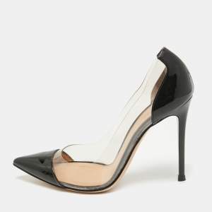Pre Owned Gianvito Rossi Black Patent Leather and PVC Plexi Pumps Size 37.5