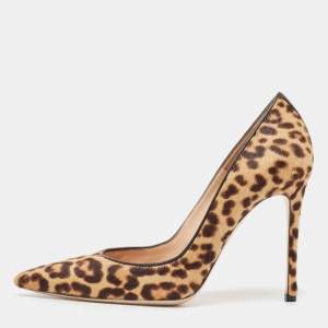Pre Owned Gianvito Rossi Beige/Brown Leopard Print Calf Hair Gianvito Pumps Size 37.5