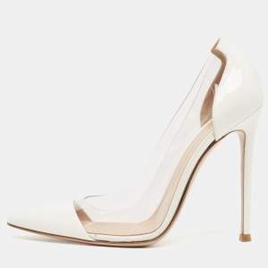 Pre Owned Gianvito Rossi White PVC and Patent Plexi Pumps Size 38
