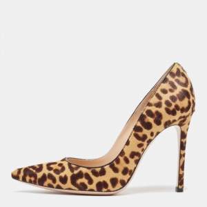 Pre Owned Gianvito Rossi Brown Leopard Print Calf Hair Ponlepa Pumps Size 36