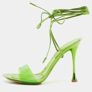 Pre Owned Gianvito Rossi Green PVC and Leather Spice Ankle Tie Sandals Size 37