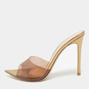 Pre Owned Gianvito Rossi Brown PVC Elle Open Toe Sandals Size 38.5