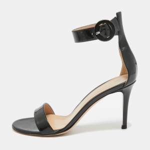 Gianvito Rossi Black Patent Leather Ankle Strap Sandals Size 37