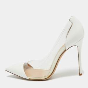Pre Owned Gianvito Rossi White Patent Leather and  PVC Plexi Pumps Size 41