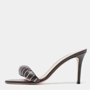 Pre Owned Gianvito Rossi Black Leather Bijoux Slides Size 39