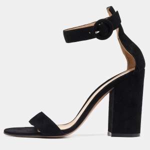 Gianvito Rossi Black Suede Portofino Block Heel Sandals Size 40