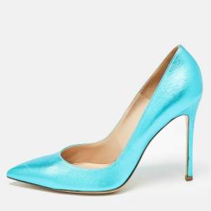 Pre Owned Gianvito Rossi Metallic Blue Leather Gianvito Pumps Size 39.5