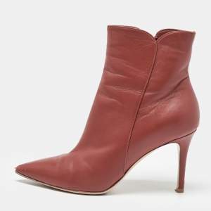Pre Owned Gianvito Rossi Red Leather Levy Ankle Booties Size 36