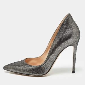 Pre Owned Gianvito Rossi Metallic Grey Glitter Suede Gianvito Pumps Size 38.5