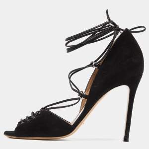 Gianvito Rossi Black Suede Ankle Tie Sandals Size 40