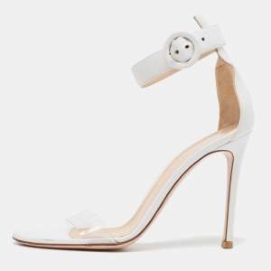 Gianvito Rossi White/Transparent Leather and PVC Open Toe Ankle Strap Sandals Size 37.5 